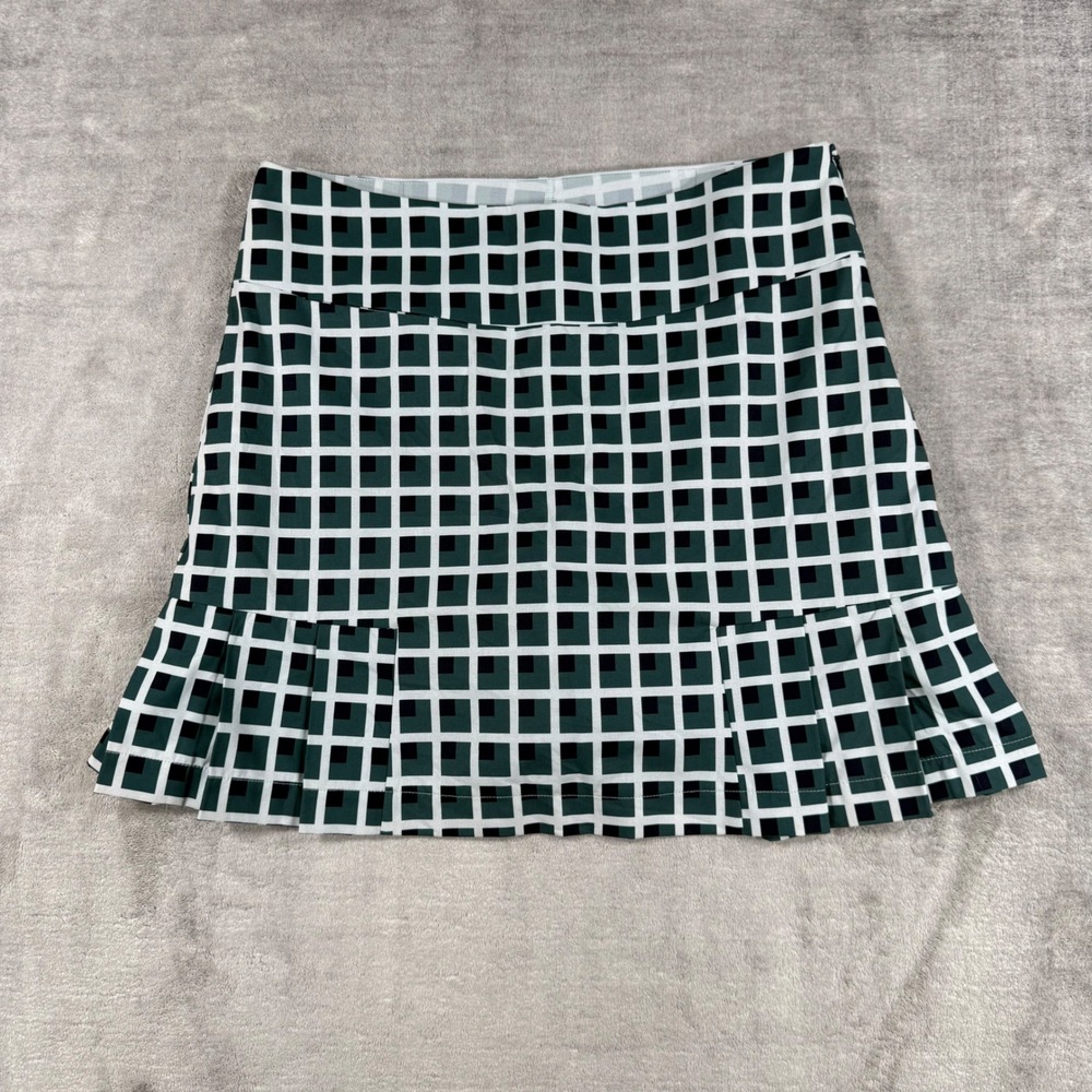 Golftini Brick House Skort Womens 2 Green Geometric Pleated Golf Skirt Lined